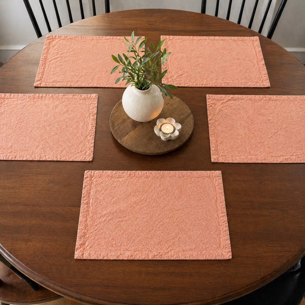 Unbranded Home Set of 5 Rectangular Placemats Terracotta Textured Woven Flange